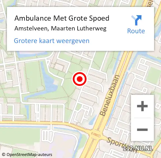 Locatie op kaart van de 112 melding: Ambulance Met Grote Spoed Naar Amstelveen, Maarten Lutherweg op 16 oktober 2023 04:36