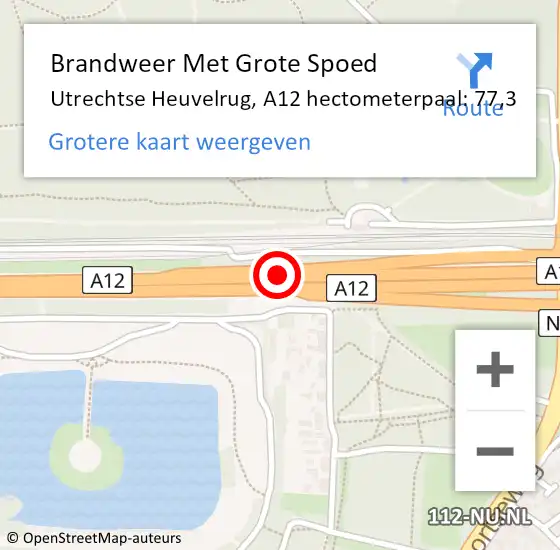 Locatie op kaart van de 112 melding: Brandweer Met Grote Spoed Naar Utrechtse Heuvelrug, A12 hectometerpaal: 77,3 op 16 oktober 2023 05:45