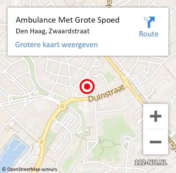 Locatie op kaart van de 112 melding: Ambulance Met Grote Spoed Naar Den Haag, Zwaardstraat op 16 oktober 2023 06:00