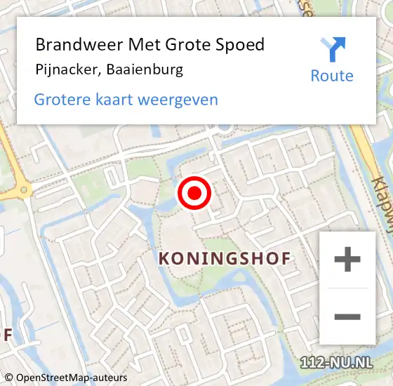 Locatie op kaart van de 112 melding: Brandweer Met Grote Spoed Naar Pijnacker, Baaienburg op 16 oktober 2023 06:10