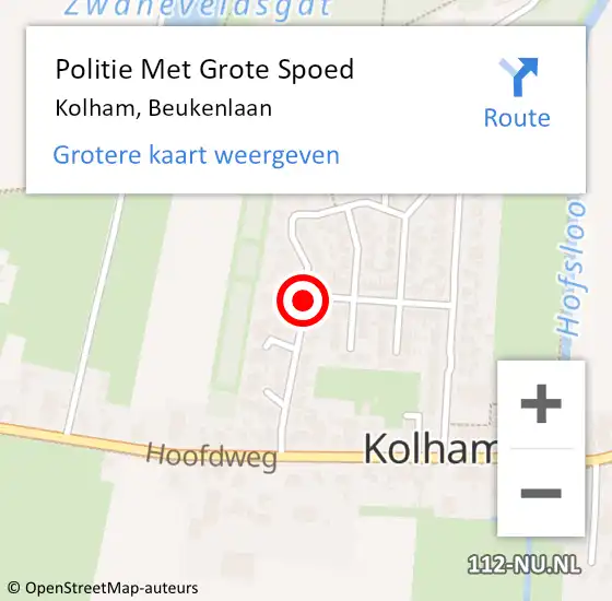 Locatie op kaart van de 112 melding: Politie Met Grote Spoed Naar Kolham, Beukenlaan op 16 oktober 2023 06:15
