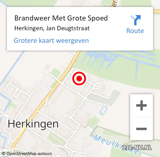 Locatie op kaart van de 112 melding: Brandweer Met Grote Spoed Naar Herkingen, Jan Deugtstraat op 16 oktober 2023 06:36