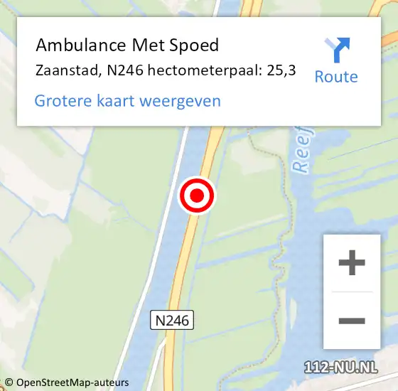 Locatie op kaart van de 112 melding: Ambulance Met Spoed Naar Zaanstad, N246 hectometerpaal: 25,3 op 16 oktober 2023 06:45