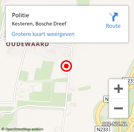 Locatie op kaart van de 112 melding: Politie Kesteren, Bosche Dreef op 16 oktober 2023 07:09