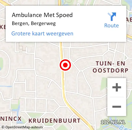 Locatie op kaart van de 112 melding: Ambulance Met Spoed Naar Bergen, Bergerweg op 16 oktober 2023 07:26