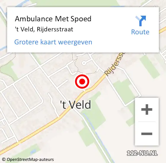Locatie op kaart van de 112 melding: Ambulance Met Spoed Naar 't Veld, Rijdersstraat op 16 oktober 2023 07:36