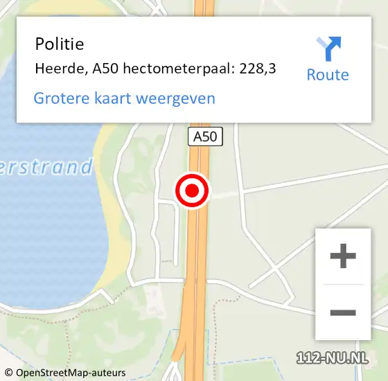 Locatie op kaart van de 112 melding: Politie Heerde, A50 hectometerpaal: 228,3 op 16 oktober 2023 07:46