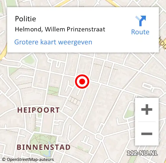 Locatie op kaart van de 112 melding: Politie Helmond, Willem Prinzenstraat op 16 oktober 2023 07:47