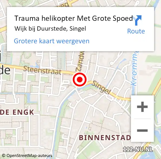Locatie op kaart van de 112 melding: Trauma helikopter Met Grote Spoed Naar Wijk bij Duurstede, Singel op 16 oktober 2023 08:05