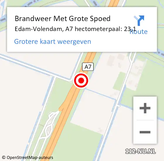 Locatie op kaart van de 112 melding: Brandweer Met Grote Spoed Naar Edam-Volendam, A7 hectometerpaal: 23,1 op 16 oktober 2023 08:16