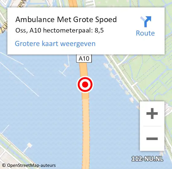 Locatie op kaart van de 112 melding: Ambulance Met Grote Spoed Naar Oss, A10 hectometerpaal: 8,5 op 16 oktober 2023 08:27