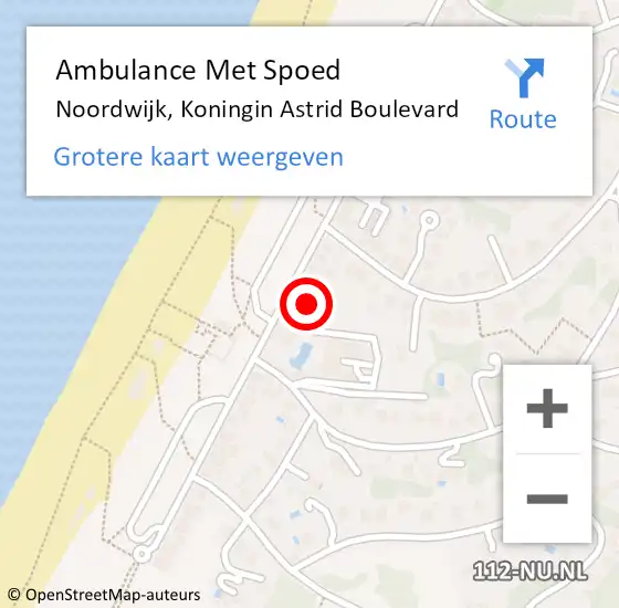 Locatie op kaart van de 112 melding: Ambulance Met Spoed Naar Noordwijk, Koningin Astrid Boulevard op 16 oktober 2023 08:51