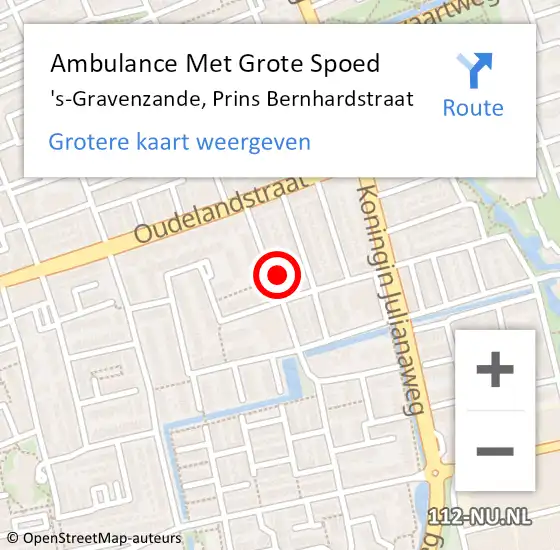 Locatie op kaart van de 112 melding: Ambulance Met Grote Spoed Naar 's-Gravenzande, Prins Bernhardstraat op 16 oktober 2023 09:03