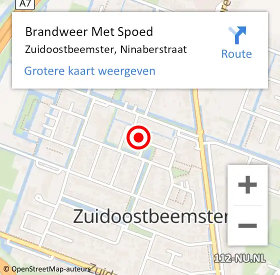 Locatie op kaart van de 112 melding: Brandweer Met Spoed Naar Zuidoostbeemster, Ninaberstraat op 16 oktober 2023 09:07