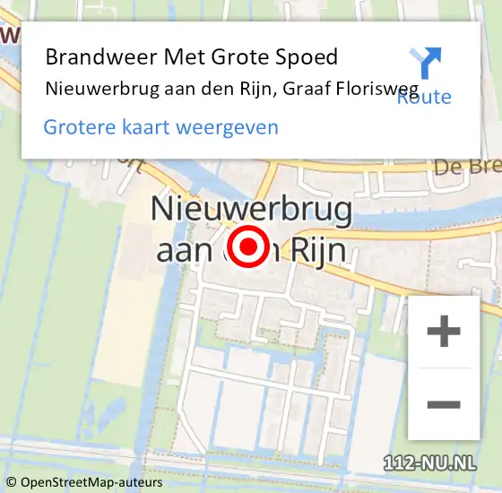 Locatie op kaart van de 112 melding: Brandweer Met Grote Spoed Naar Nieuwerbrug aan den Rijn, Graaf Florisweg op 16 oktober 2023 09:13