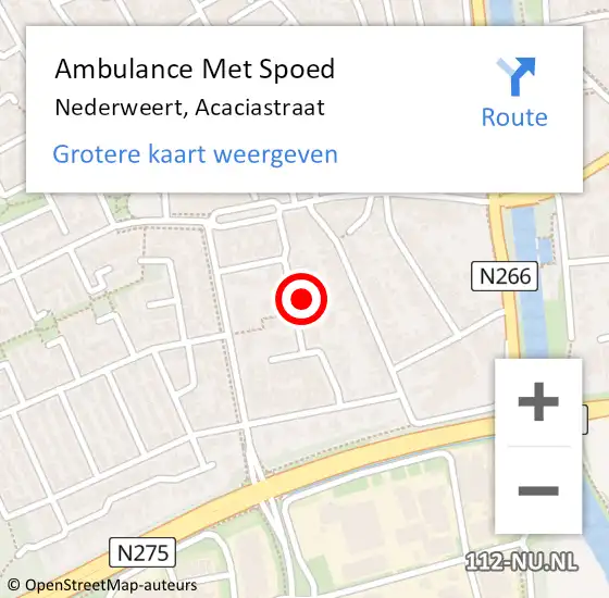 Locatie op kaart van de 112 melding: Ambulance Met Spoed Naar Nederweert, Acaciastraat op 16 oktober 2023 09:22