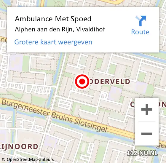 Locatie op kaart van de 112 melding: Ambulance Met Spoed Naar Alphen aan den Rijn, Vivaldihof op 16 oktober 2023 09:22