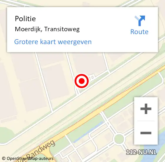 Locatie op kaart van de 112 melding: Politie Moerdijk, Transitoweg op 16 oktober 2023 10:04