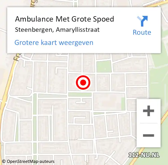 Locatie op kaart van de 112 melding: Ambulance Met Grote Spoed Naar Steenbergen, Amaryllisstraat op 11 september 2014 18:21