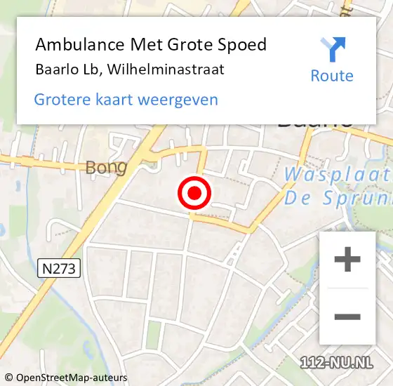 Locatie op kaart van de 112 melding: Ambulance Met Grote Spoed Naar Baarlo Lb, Wilhelminastraat op 11 september 2014 18:21