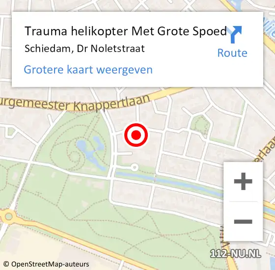 Locatie op kaart van de 112 melding: Trauma helikopter Met Grote Spoed Naar Schiedam, Dr Noletstraat op 16 oktober 2023 10:12