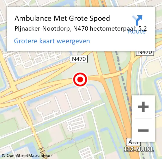 Locatie op kaart van de 112 melding: Ambulance Met Grote Spoed Naar Pijnacker-Nootdorp, N470 hectometerpaal: 5,2 op 16 oktober 2023 10:19