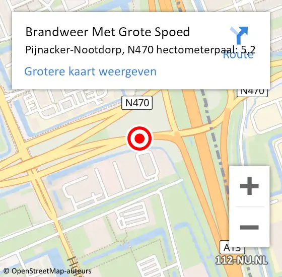 Locatie op kaart van de 112 melding: Brandweer Met Grote Spoed Naar Pijnacker-Nootdorp, N470 hectometerpaal: 5,2 op 16 oktober 2023 10:25