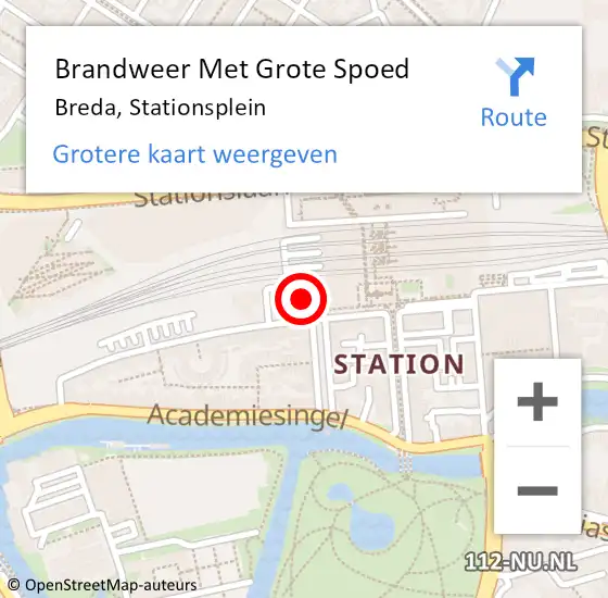 Locatie op kaart van de 112 melding: Brandweer Met Grote Spoed Naar Breda, Stationsplein op 16 oktober 2023 10:55