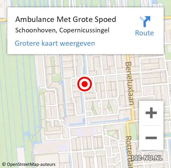 Locatie op kaart van de 112 melding: Ambulance Met Grote Spoed Naar Schoonhoven, Copernicussingel op 16 oktober 2023 10:56