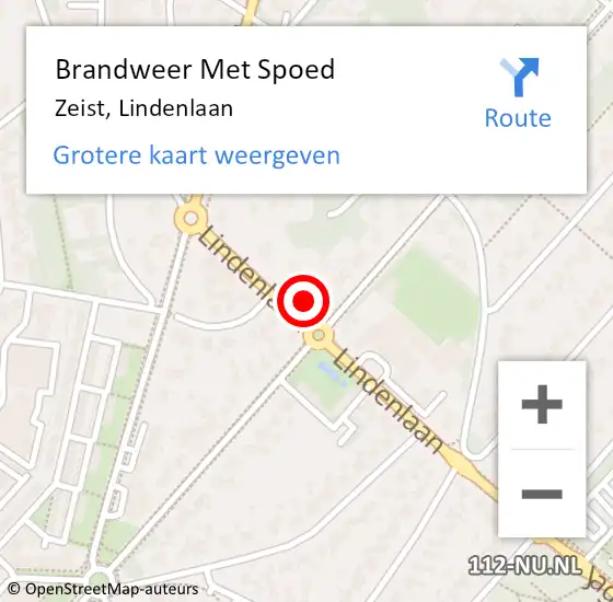 Locatie op kaart van de 112 melding: Brandweer Met Spoed Naar Zeist, Lindenlaan op 16 oktober 2023 11:43