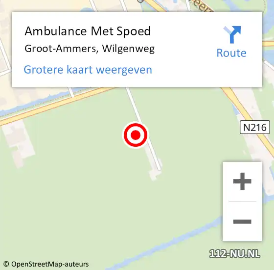 Locatie op kaart van de 112 melding: Ambulance Met Spoed Naar Groot-Ammers, Wilgenweg op 16 oktober 2023 11:46