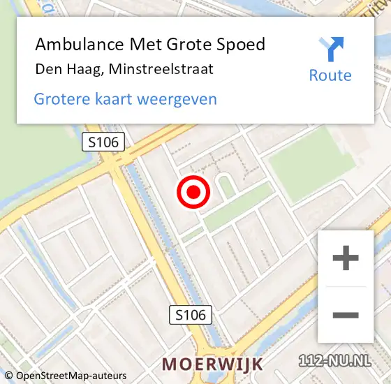 Locatie op kaart van de 112 melding: Ambulance Met Grote Spoed Naar Den Haag, Minstreelstraat op 16 oktober 2023 11:47