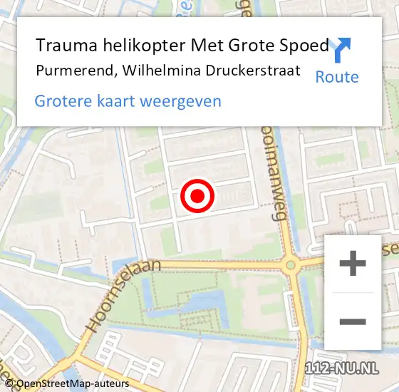 Locatie op kaart van de 112 melding: Trauma helikopter Met Grote Spoed Naar Purmerend, Wilhelmina Druckerstraat op 16 oktober 2023 12:27