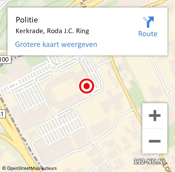 Locatie op kaart van de 112 melding: Politie Kerkrade, Roda J.C. Ring op 16 oktober 2023 12:33
