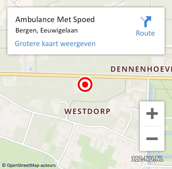 Locatie op kaart van de 112 melding: Ambulance Met Spoed Naar Bergen, Eeuwigelaan op 16 oktober 2023 12:53