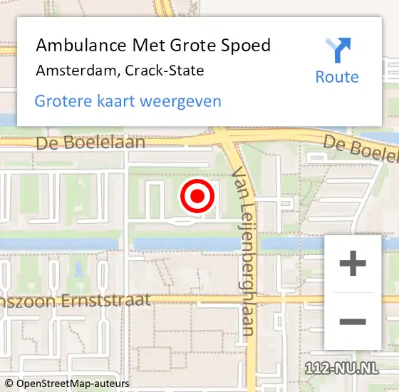 Locatie op kaart van de 112 melding: Ambulance Met Grote Spoed Naar Amsterdam, Crack-State op 16 oktober 2023 12:54
