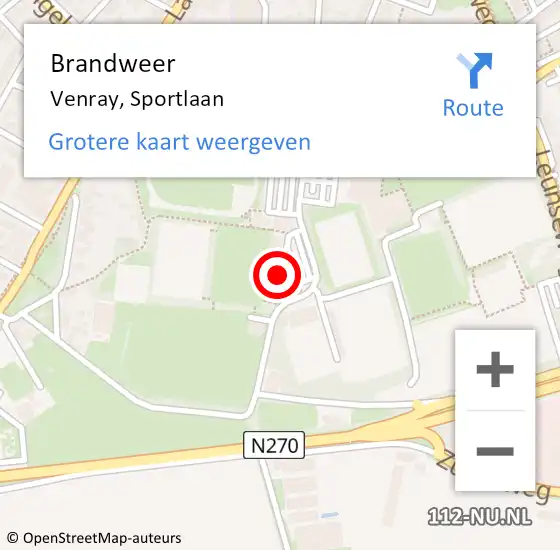 Locatie op kaart van de 112 melding: Brandweer Venray, Sportlaan op 16 oktober 2023 12:54