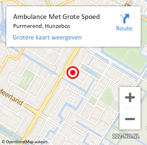 Locatie op kaart van de 112 melding: Ambulance Met Grote Spoed Naar Purmerend, Hunzebos op 16 oktober 2023 12:56