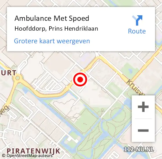 Locatie op kaart van de 112 melding: Ambulance Met Spoed Naar Hoofddorp, Prins Hendriklaan op 16 oktober 2023 12:56