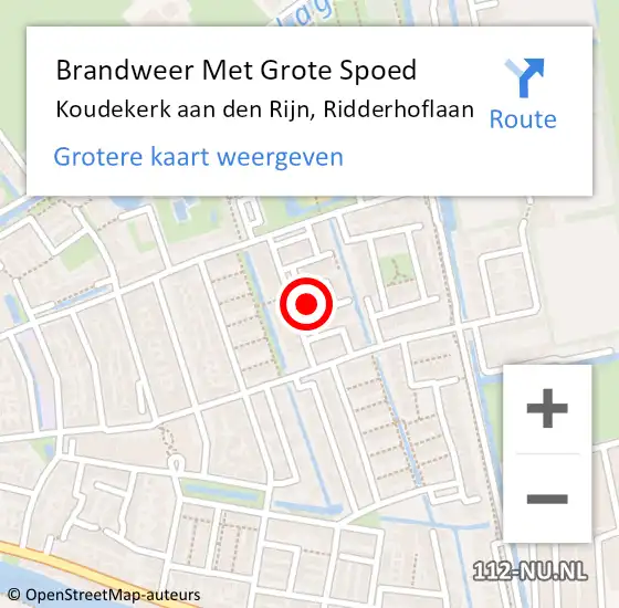 Locatie op kaart van de 112 melding: Brandweer Met Grote Spoed Naar Koudekerk aan den Rijn, Ridderhoflaan op 16 oktober 2023 12:57