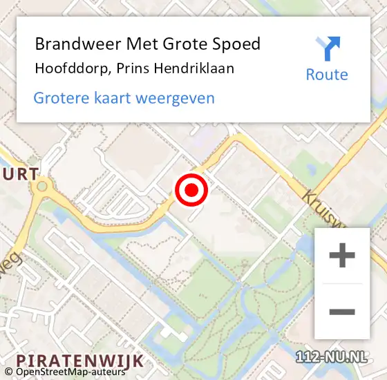 Locatie op kaart van de 112 melding: Brandweer Met Grote Spoed Naar Hoofddorp, Prins Hendriklaan op 16 oktober 2023 12:58