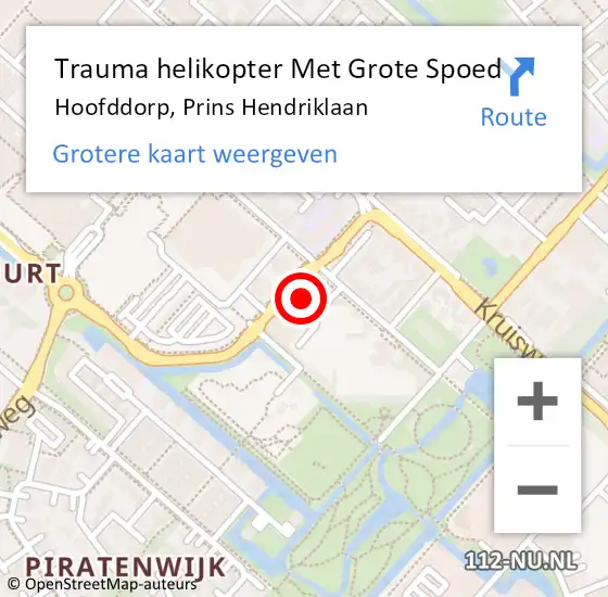 Locatie op kaart van de 112 melding: Trauma helikopter Met Grote Spoed Naar Hoofddorp, Prins Hendriklaan op 16 oktober 2023 12:59