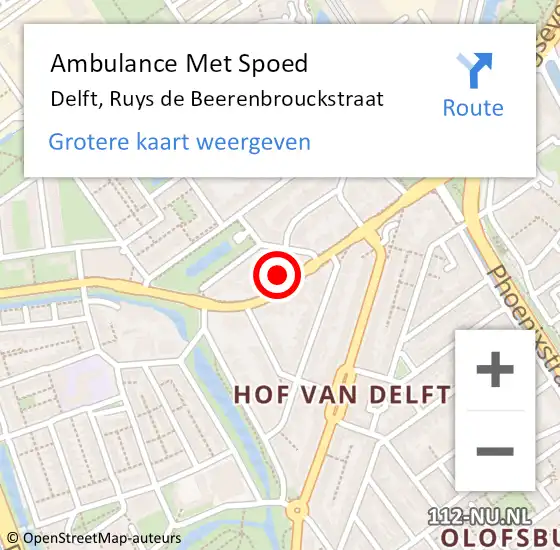 Locatie op kaart van de 112 melding: Ambulance Met Spoed Naar Delft, Ruys de Beerenbrouckstraat op 16 oktober 2023 13:29