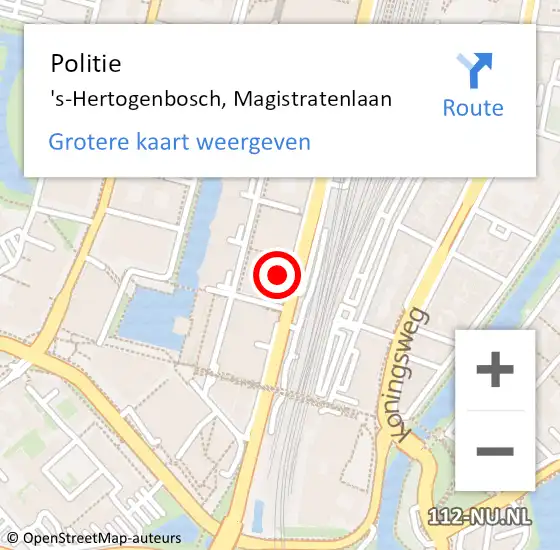 Locatie op kaart van de 112 melding: Politie 's-Hertogenbosch, Magistratenlaan op 16 oktober 2023 13:35
