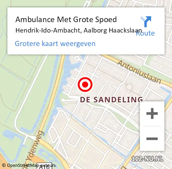 Locatie op kaart van de 112 melding: Ambulance Met Grote Spoed Naar Hendrik-Ido-Ambacht, Aalborg Haackslaan op 16 oktober 2023 13:53