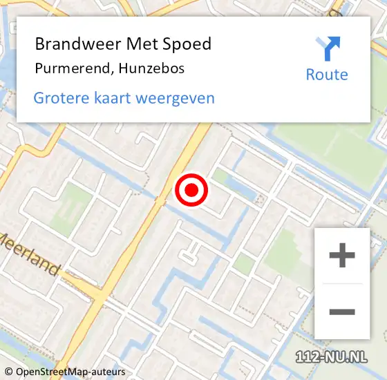 Locatie op kaart van de 112 melding: Brandweer Met Spoed Naar Purmerend, Hunzebos op 16 oktober 2023 13:58