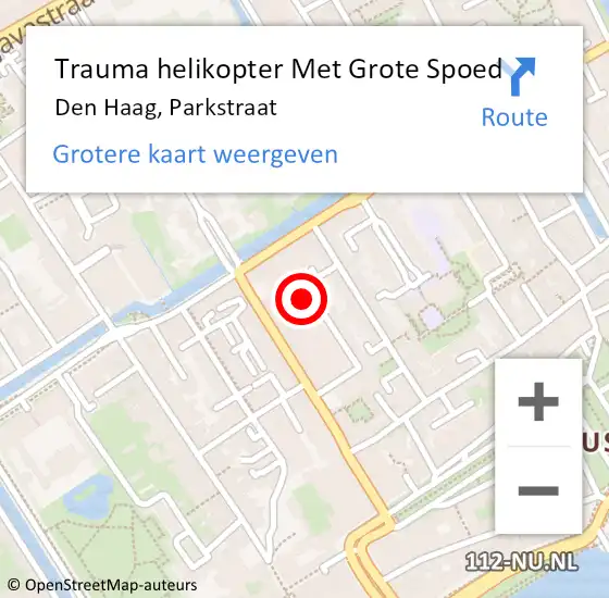 Locatie op kaart van de 112 melding: Trauma helikopter Met Grote Spoed Naar Den Haag, Parkstraat op 16 oktober 2023 13:58