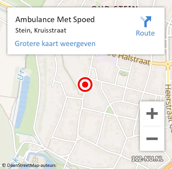 Locatie op kaart van de 112 melding: Ambulance Met Spoed Naar Stein, Kruisstraat op 11 september 2014 18:56