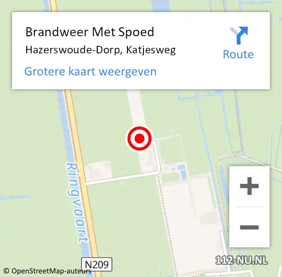 Locatie op kaart van de 112 melding: Brandweer Met Spoed Naar Hazerswoude-Dorp, Katjesweg op 16 oktober 2023 14:10