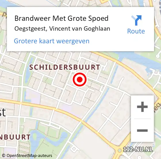 Locatie op kaart van de 112 melding: Brandweer Met Grote Spoed Naar Oegstgeest, Vincent van Goghlaan op 16 oktober 2023 14:18
